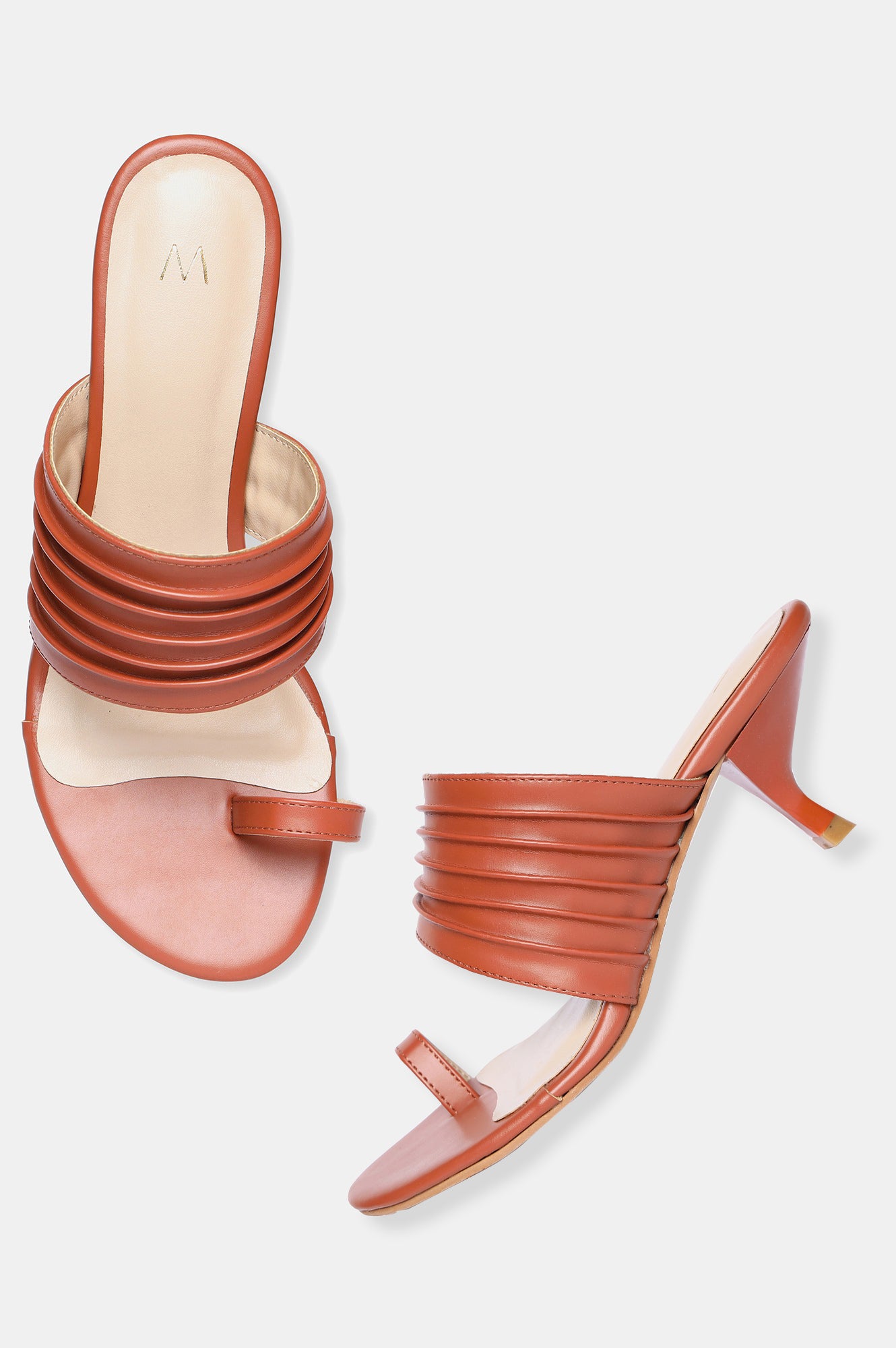 Tan Solid Round Toe Kitten Heel-Wkeira