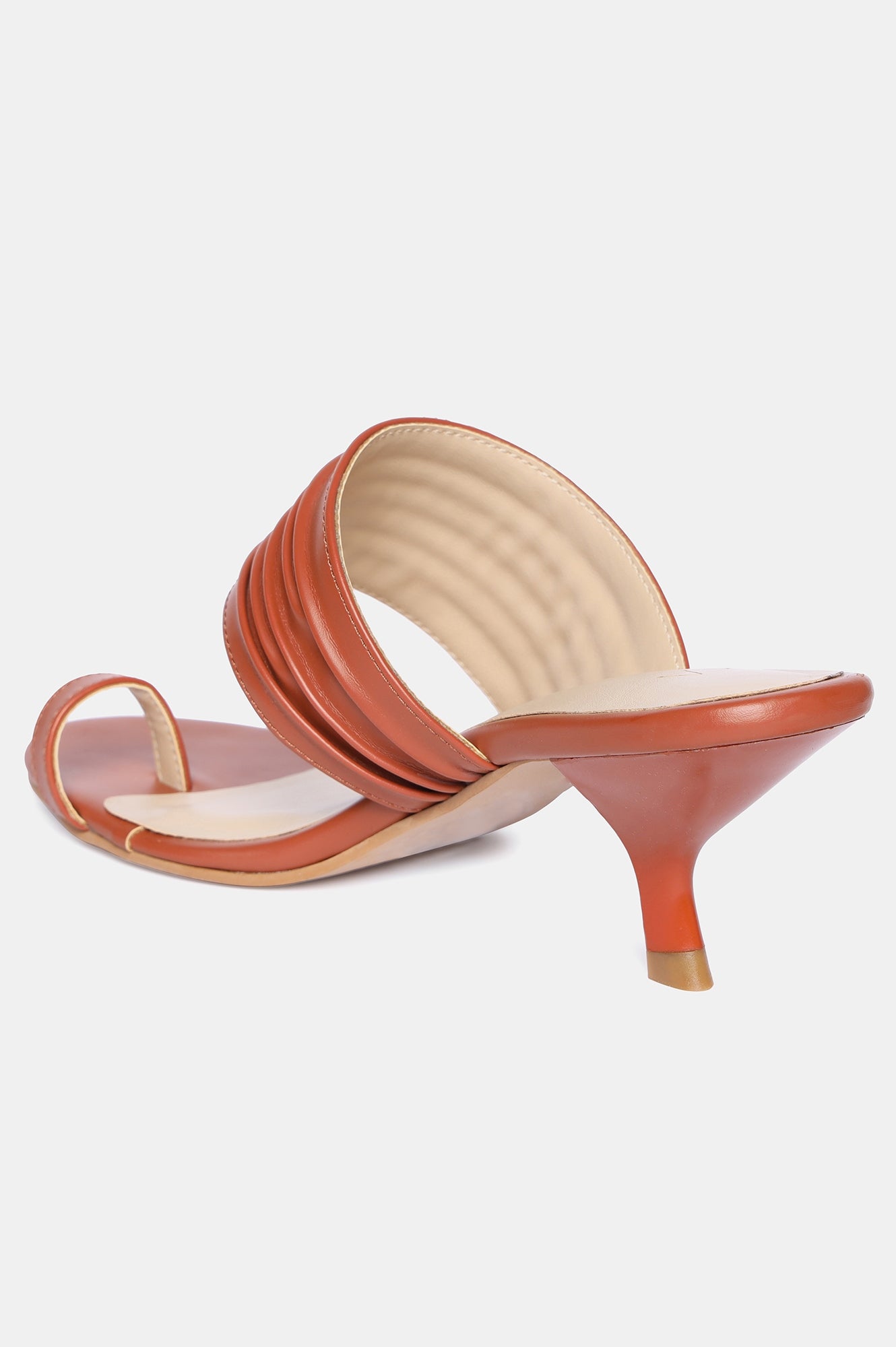 Tan Solid Round Toe Kitten Heel-Wkeira