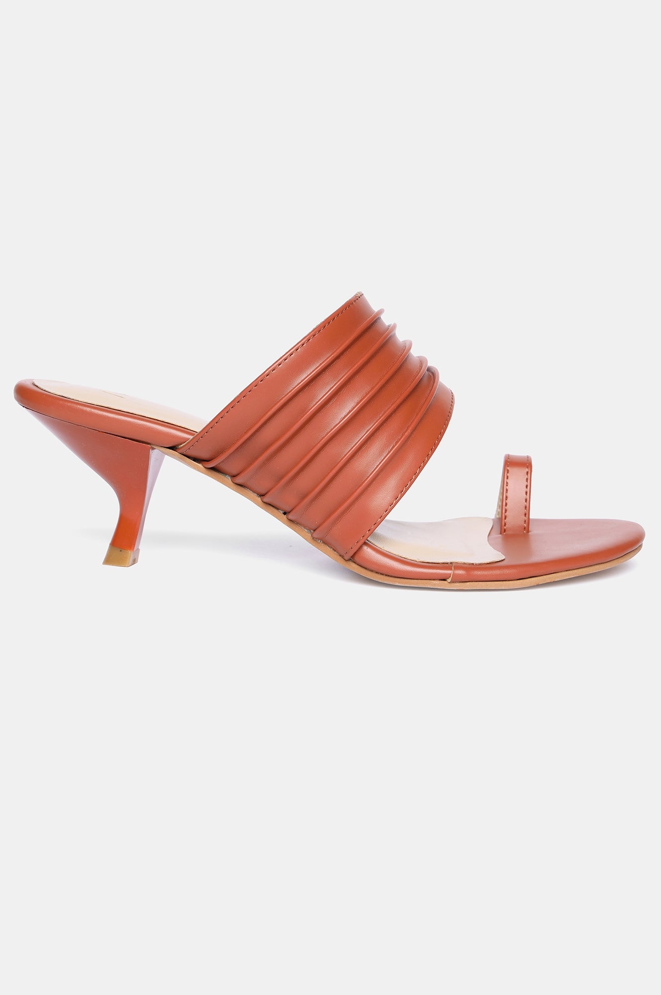 Tan Solid Round Toe Kitten Heel-Wkeira