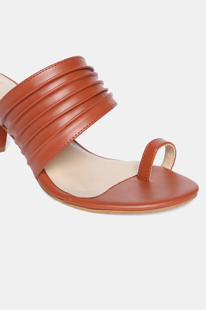 Tan Solid Round Toe Kitten Heel-Wkeira