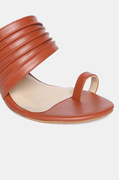 Tan Solid Round Toe Kitten Heel-Wkeira