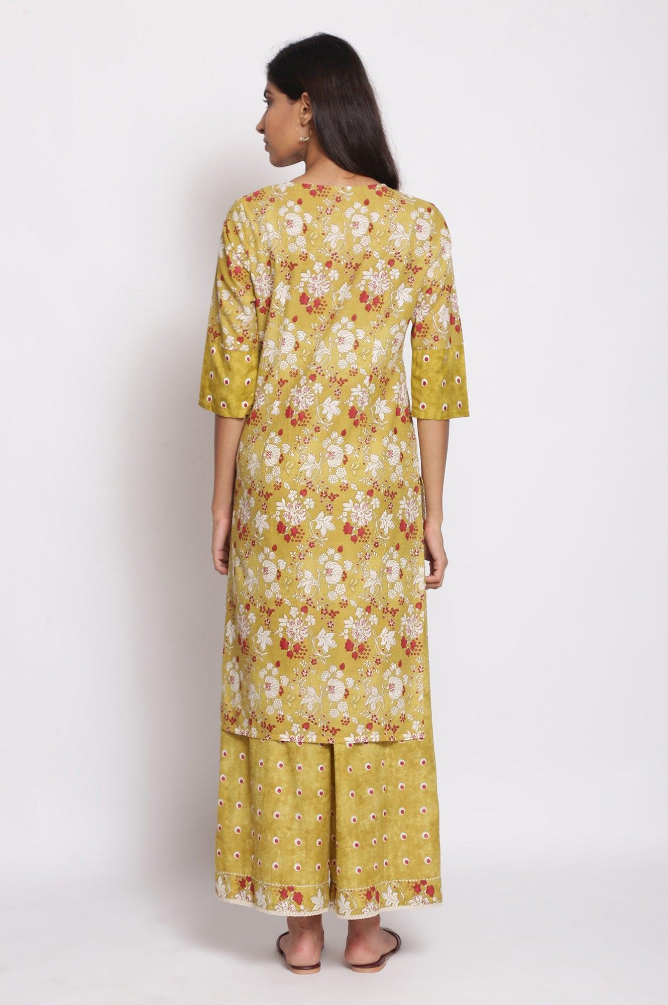 Celery Green kurta-Parallel Pants Set - wforwoman