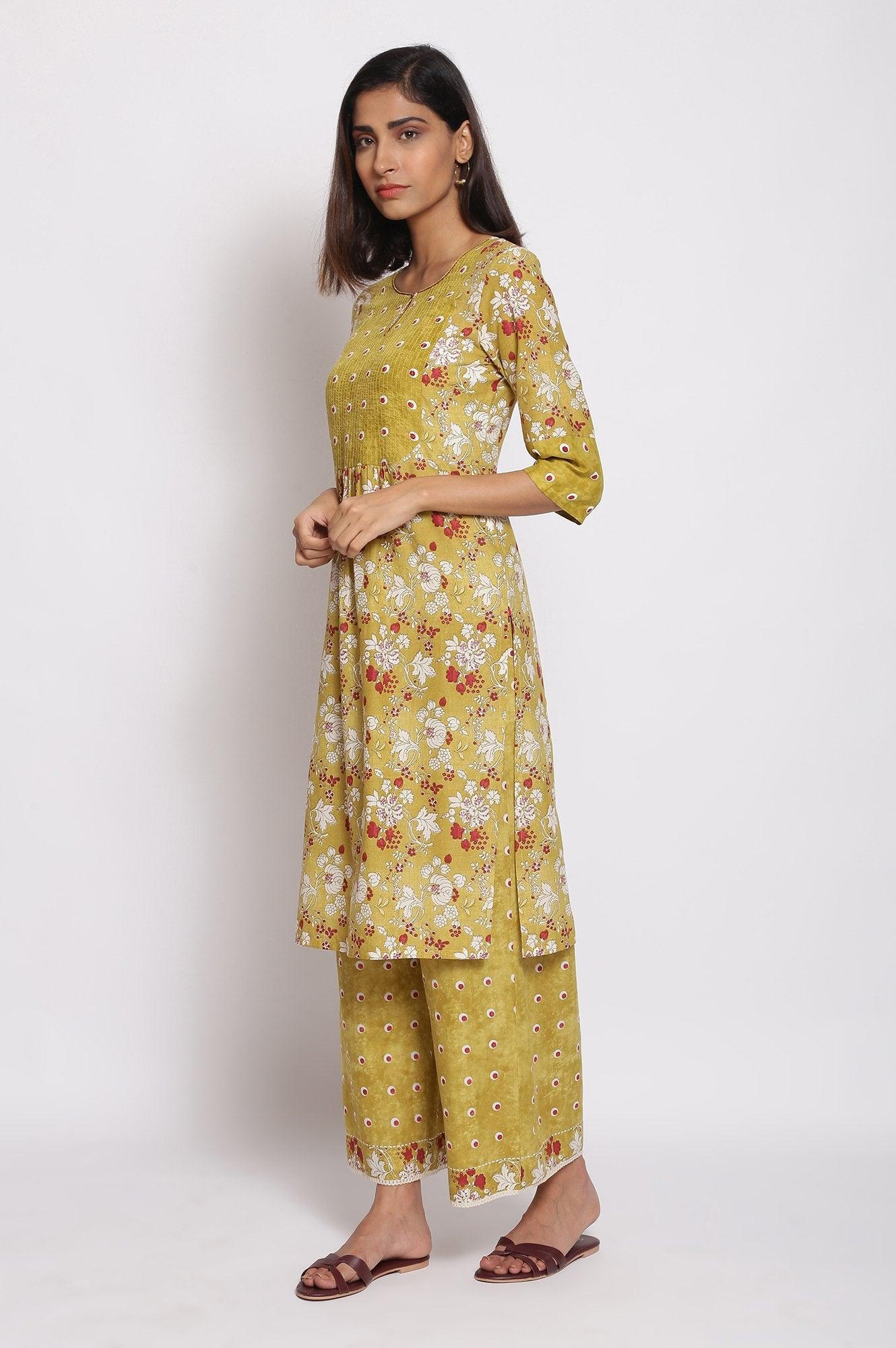 Celery Green kurta-Parallel Pants Set - wforwoman