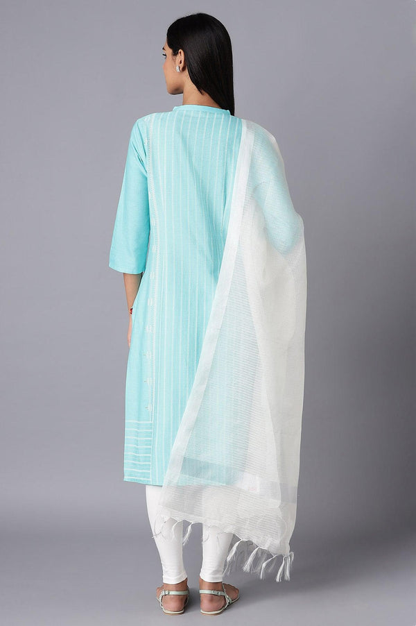 Green kurta-Tights-Drape Set