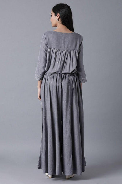 Blue Top-Paralle Pants Set - wforwoman