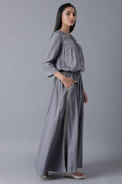 Blue Top-Paralle Pants Set - wforwoman