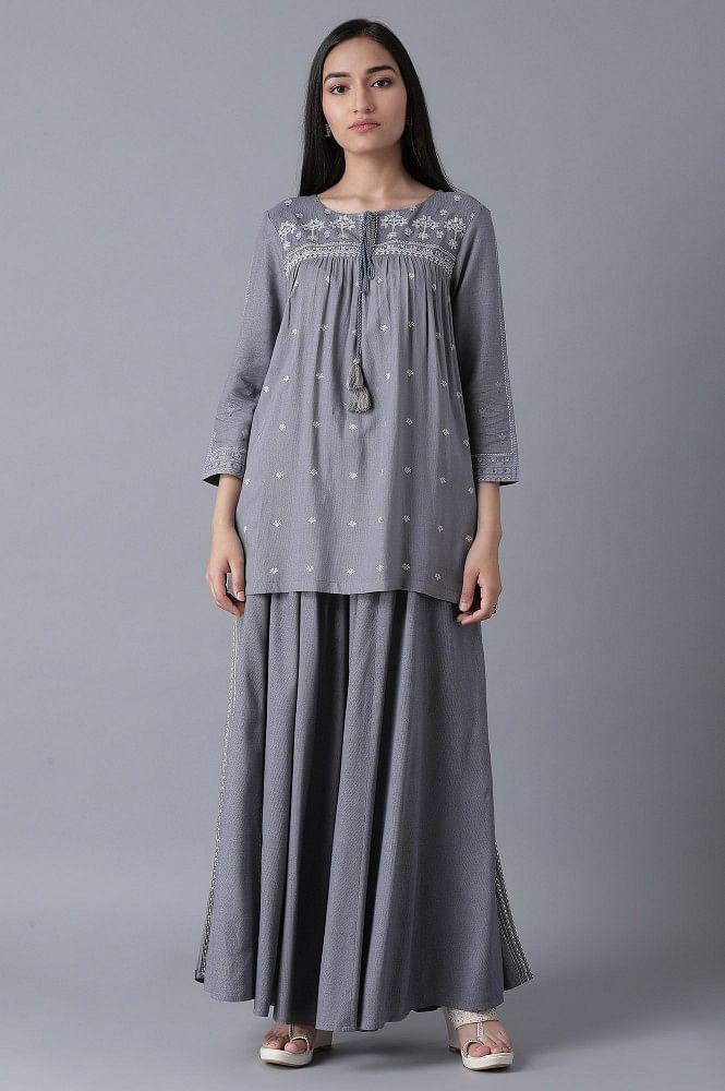 Blue Top-Paralle Pants Set - wforwoman