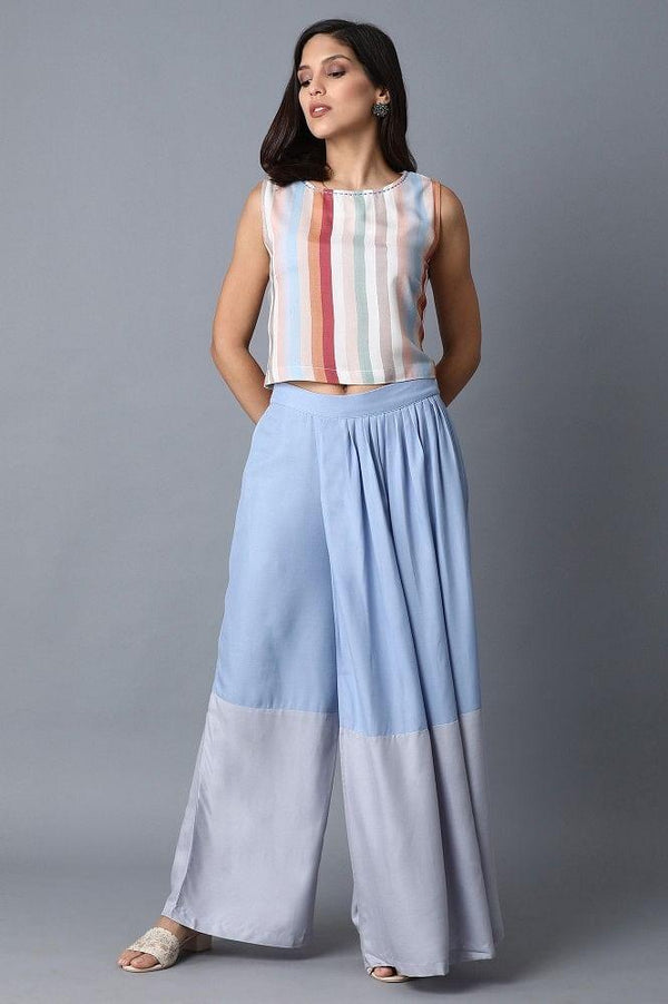 Soft Multicoloured Printed Crop Top-Wrapped Skirt Set