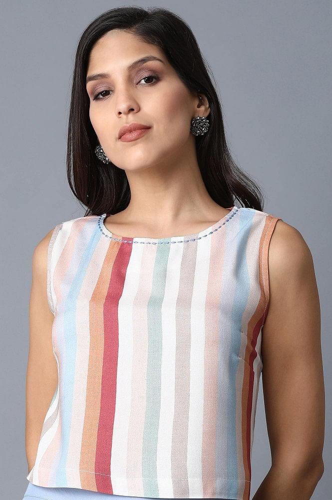 Soft Multicoloured Printed Crop Top-Wrapped Skirt Set - wforwoman