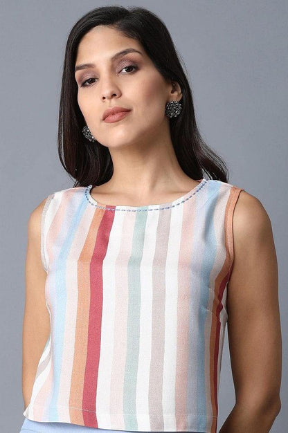 Soft Multicoloured Printed Crop Top-Wrapped Skirt Set - wforwoman