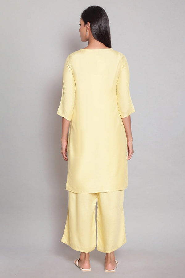 Yellow Floral Printed kurta With Parallel Pants