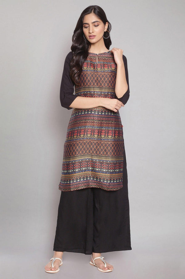 Black Dobby kurta-Parallel Pants Set