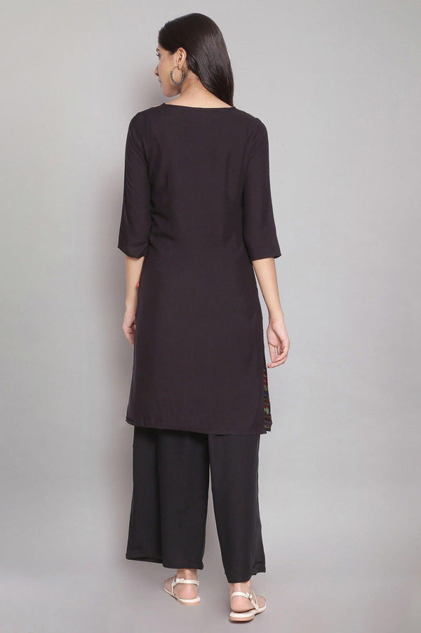 Black Dobby kurta-Parallel Pants Set