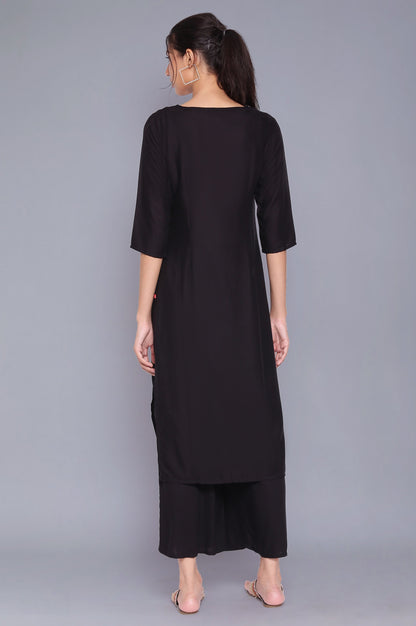 Black And Ecru Printed kurta With Parallel Pants