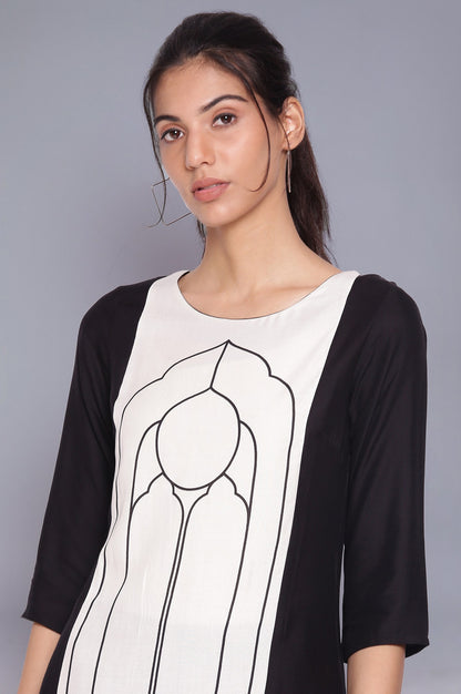 Black And Ecru Printed kurta With Parallel Pants