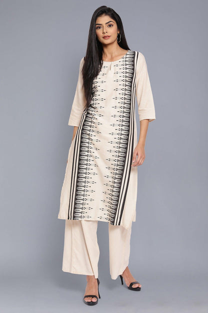 Beige Geometric Print kurta-Parallel Pants - wforwoman