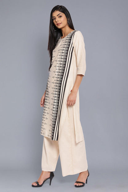 Beige Geometric Print kurta-Parallel Pants - wforwoman