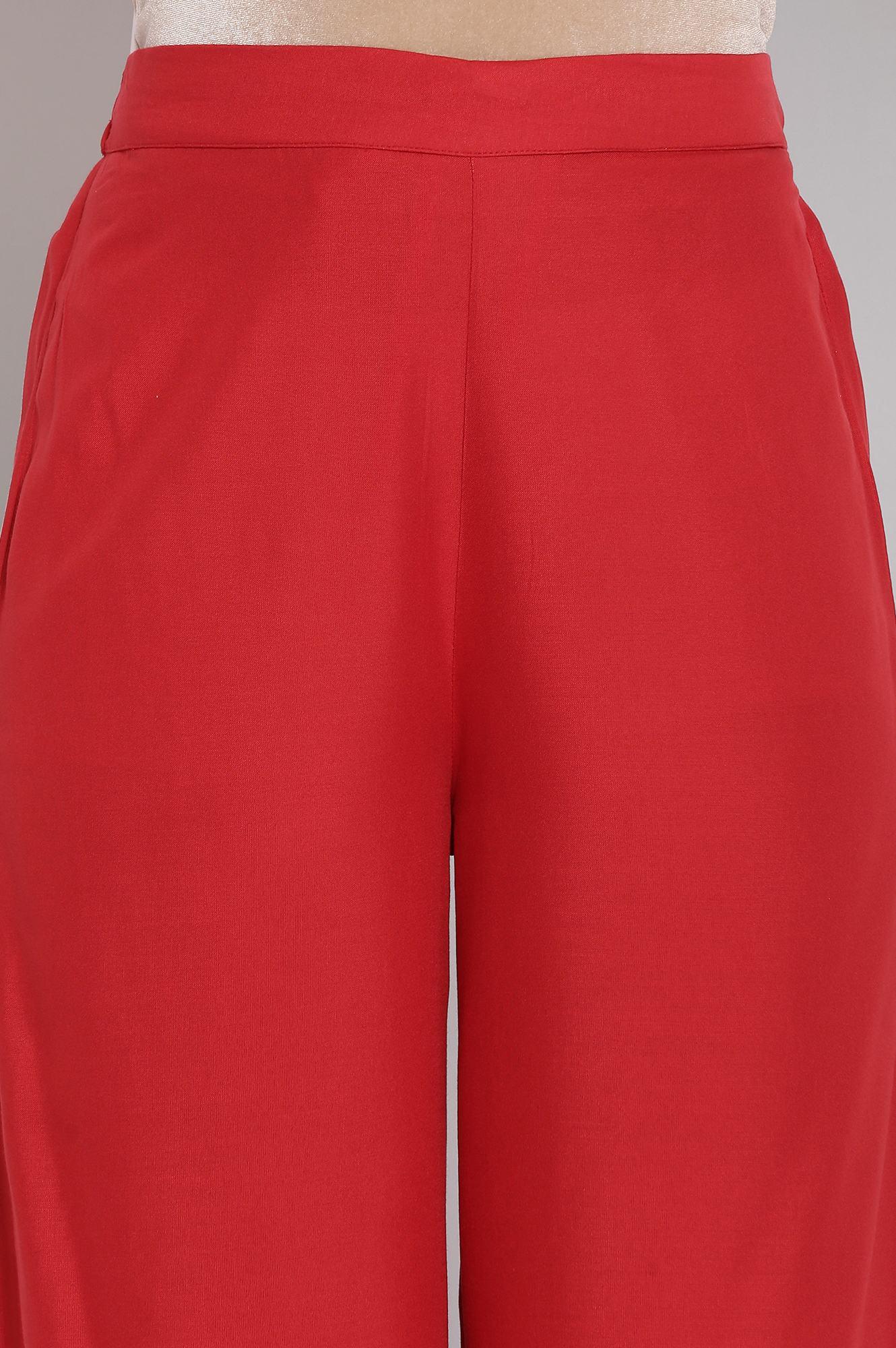 Red Geometric Printed kurta And Parallel Pants Set - wforwoman