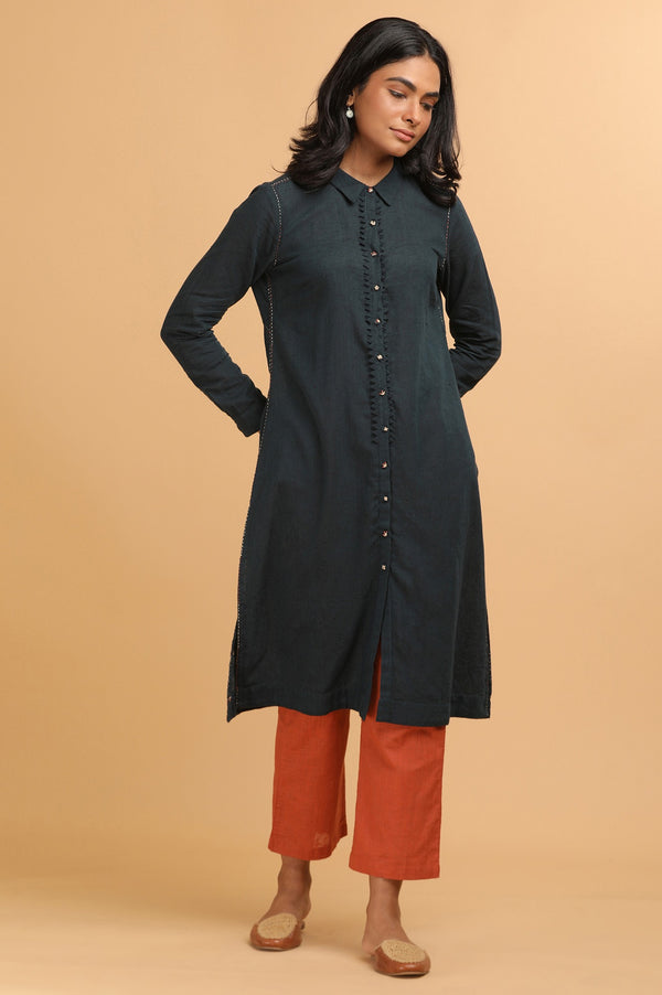 Deep Blue Cotton Shirt Dress