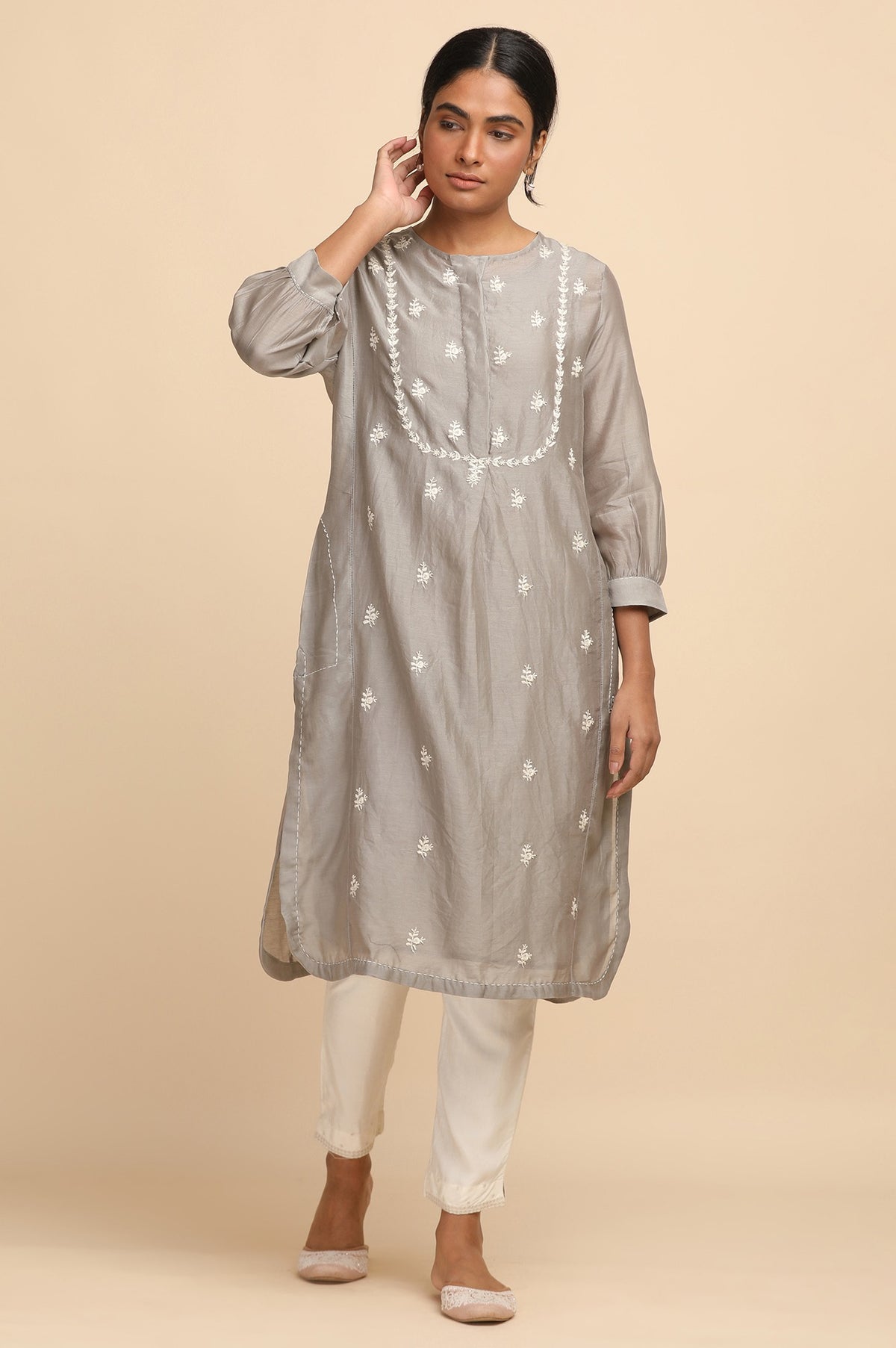 Light Grey Chikankari kurta - XS