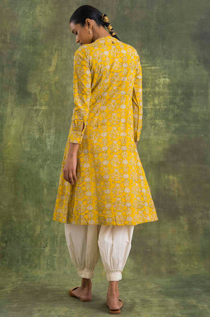 Yellow Hand Block Printed Shirt Dress