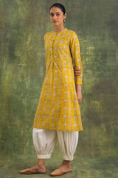 Yellow Hand Block Printed Shirt Dress