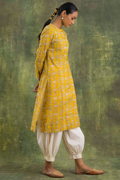 Yellow Hand Block Printed Shirt Dress
