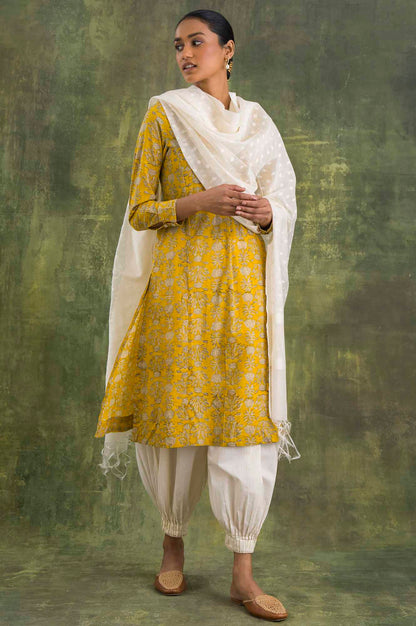 Yellow Hand Block Printed Shirt Dress