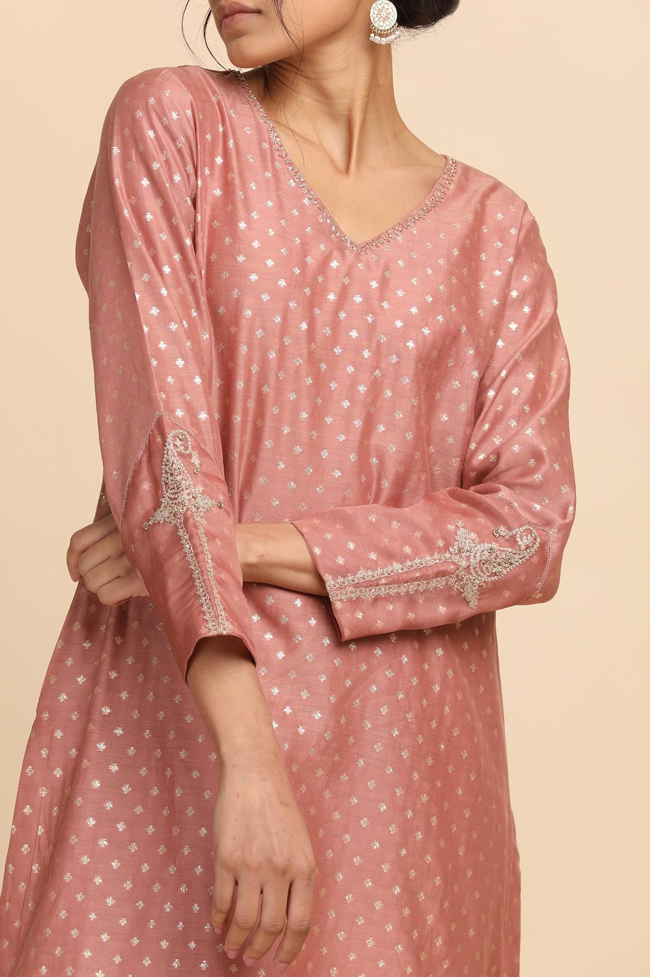 Pink Cotton Silk Jacquard kurta
