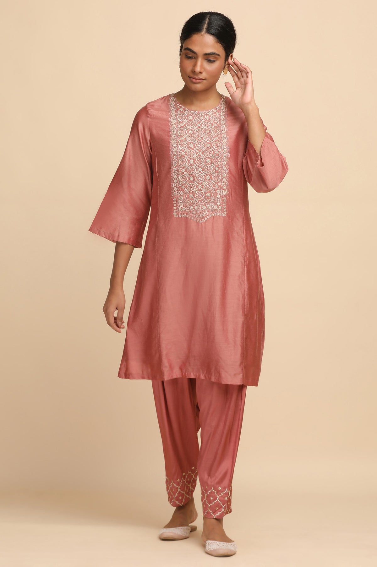 Dusty Pink Cotton Silk Short kurta - XS