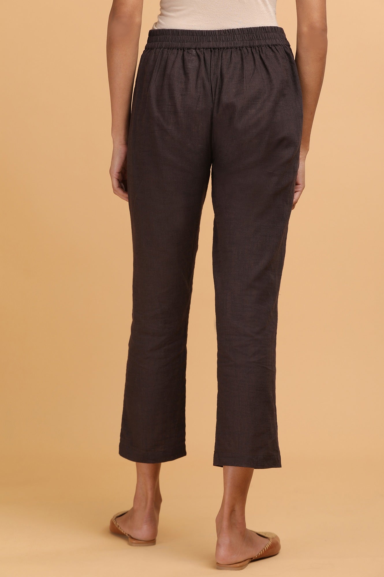 Dark Brown Solid Straight Pants