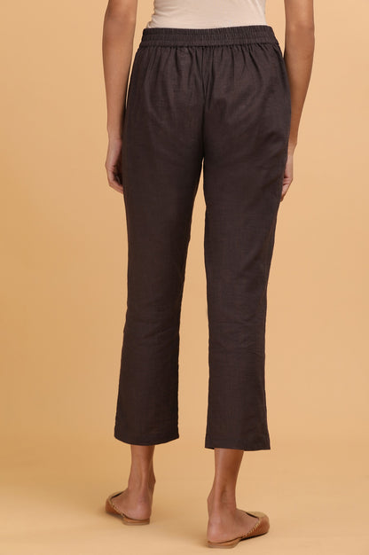 Dark Brown Solid Straight Pants