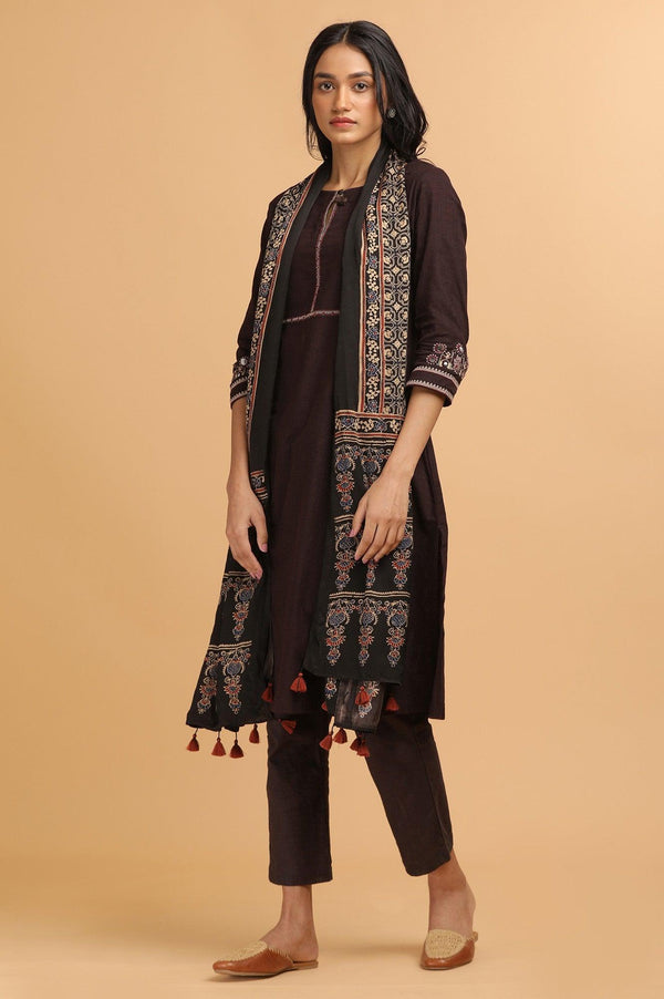 Folksong By W Dark Brown Solid Straight Pants