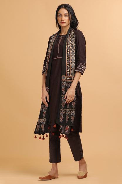 Dark Brown Solid Straight Pants