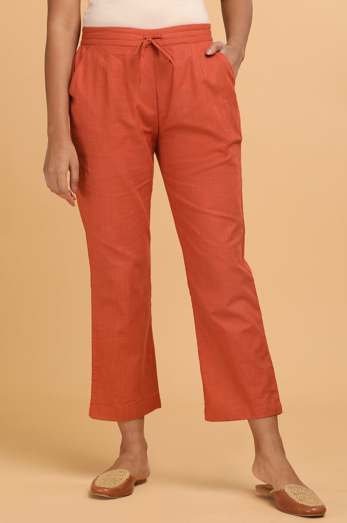 Rust Solid Straight Pants - XS