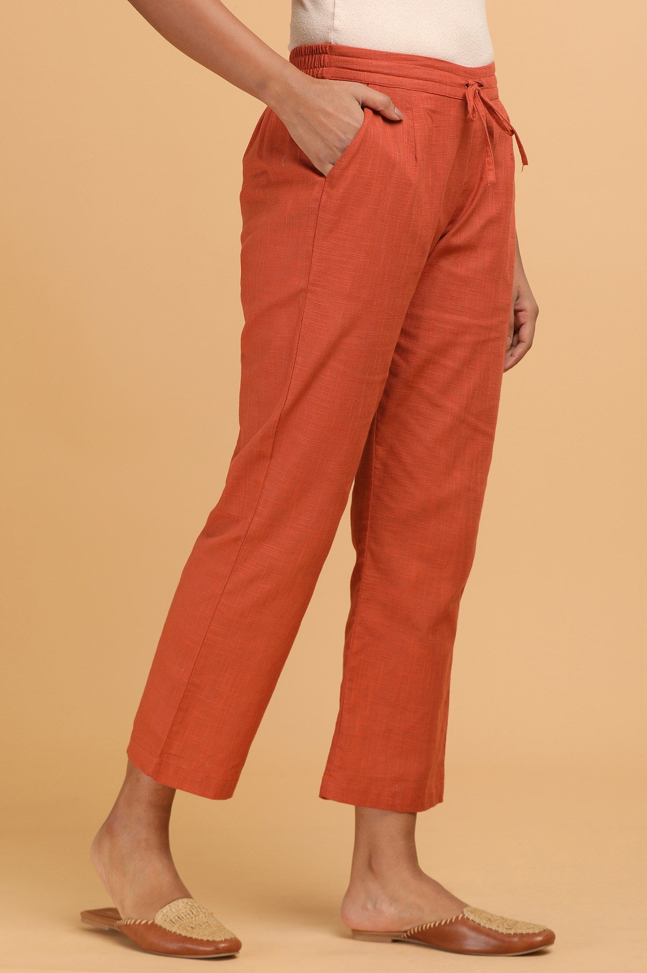 Rust Solid Straight Pants