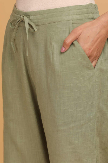 Green Solid Straight Pants
