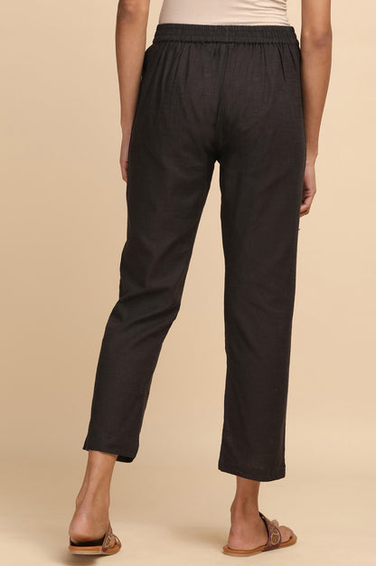 Black Solid Straight Pants