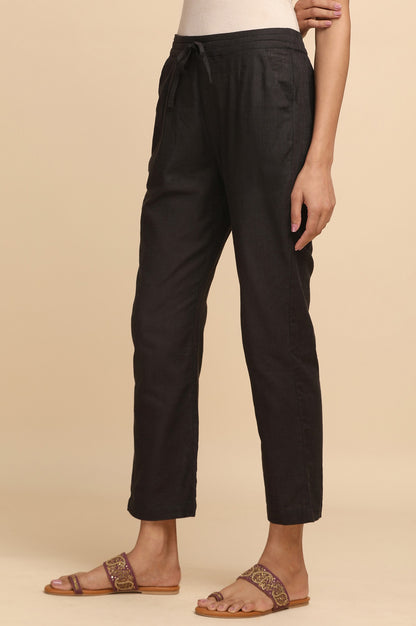 Black Solid Straight Pants