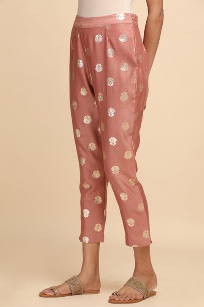 Dusty Pink Jacquard Slim Pants