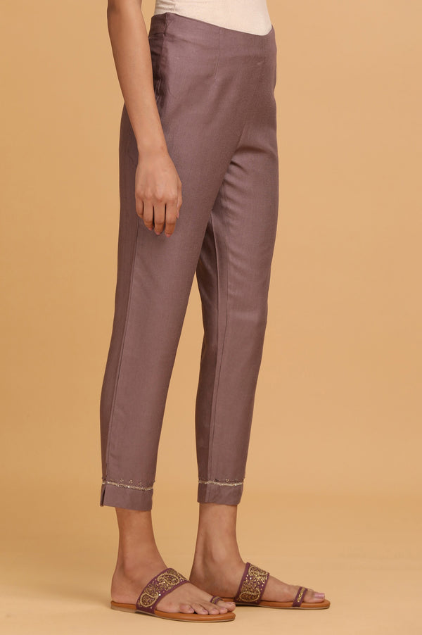Light Purple Solid Slim Pants