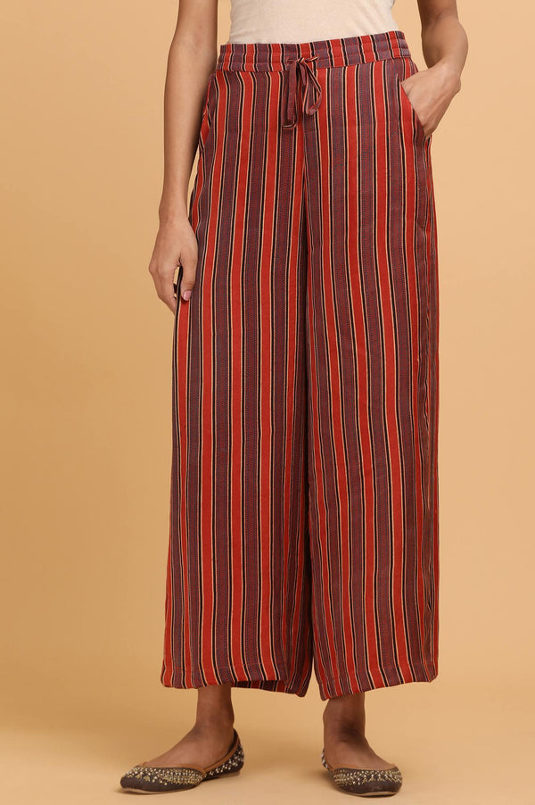 Stripe Ajrakh Print Parallel Pants