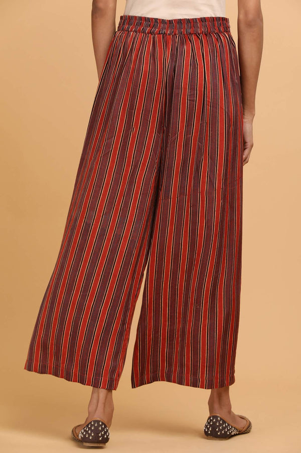 Stripe Ajrakh Print Parallel Pants