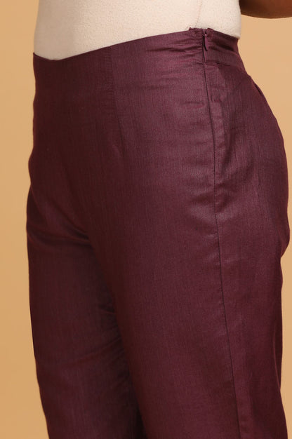 Wine Solid Slim Pants