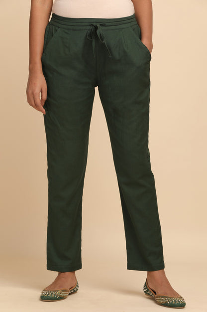 Dark Green Solid Straight Pants