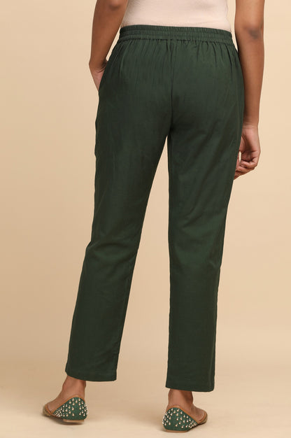 Dark Green Solid Straight Pants