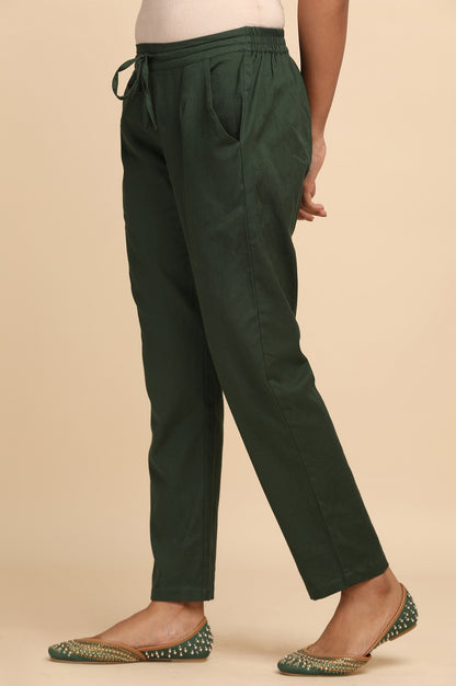 Dark Green Solid Straight Pants