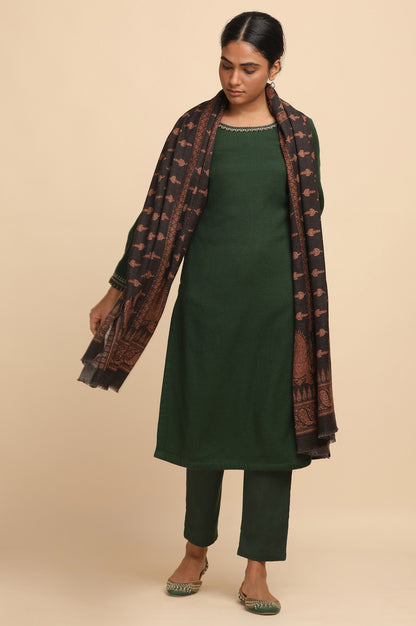 Dark Green Solid Straight Pants