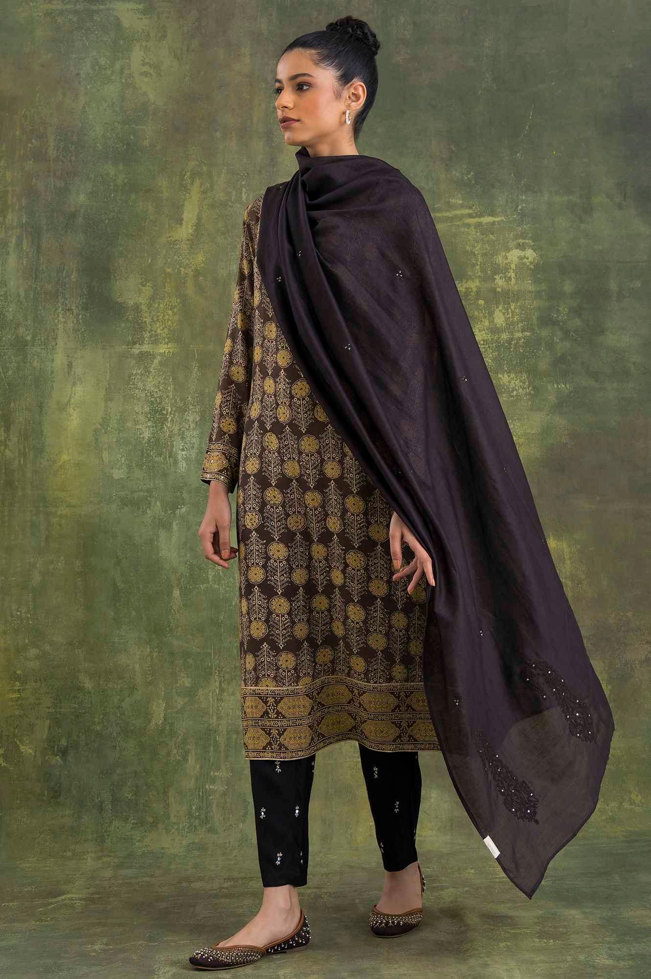 Dark Brown Cotton Silk Drape - wforwoman