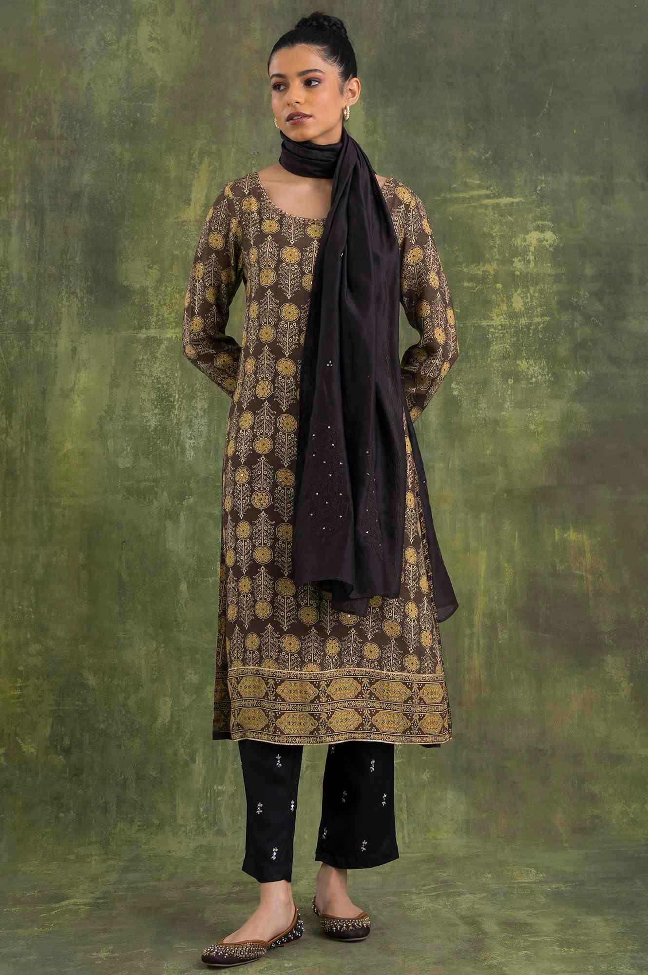 Dark Brown Cotton Silk Drape - wforwoman